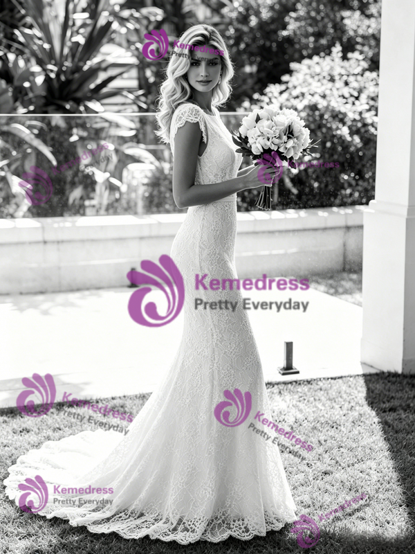 White Mermaid Lace Backless Wedding Dress