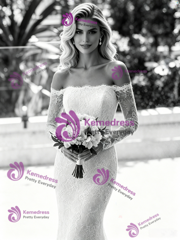 White Mermaid Lace Long Sleeve Wedding Dress