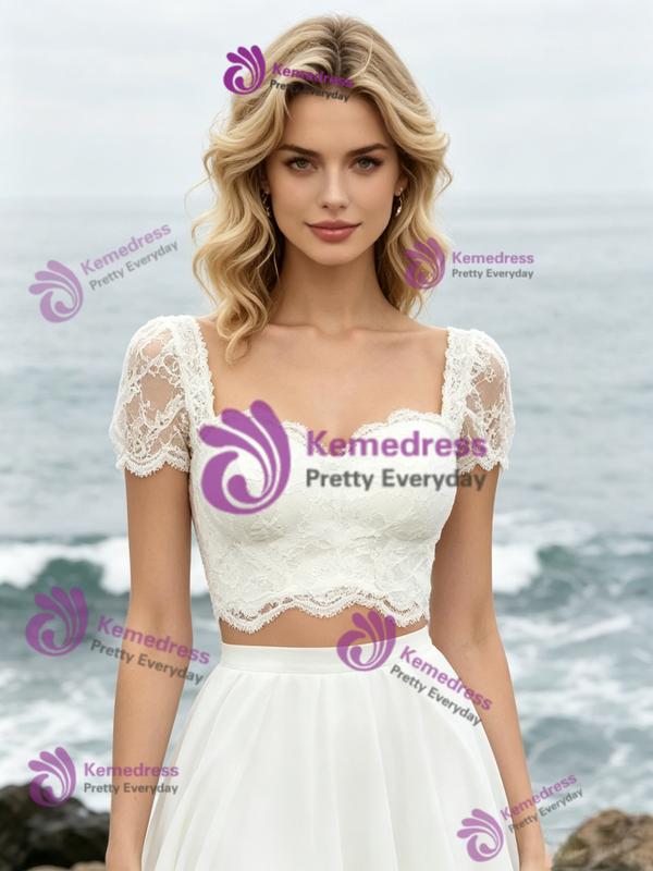 Champagne Tulle Appliques Cap Sleeve Wedding Dress