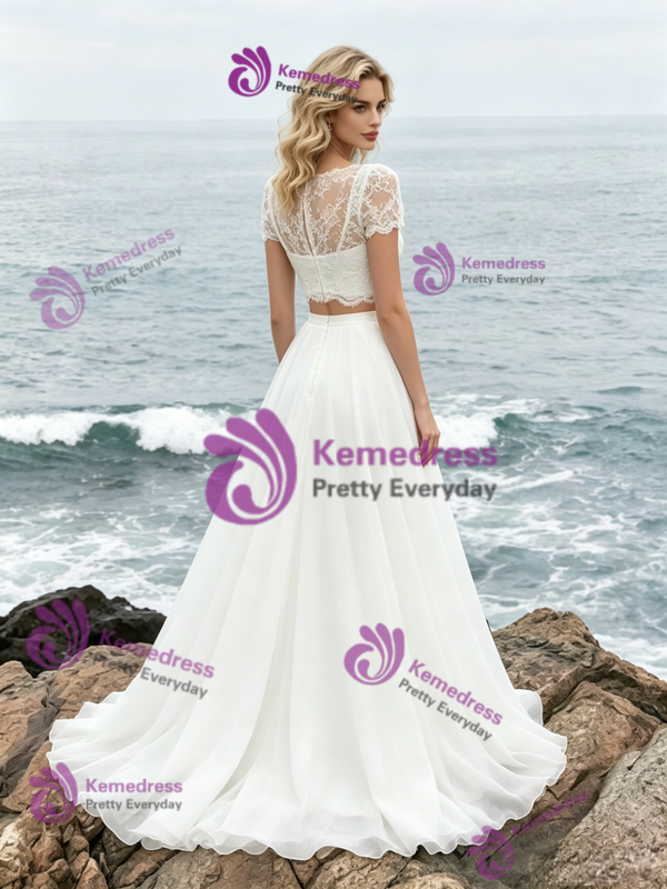 Champagne Tulle Appliques Cap Sleeve Wedding Dress