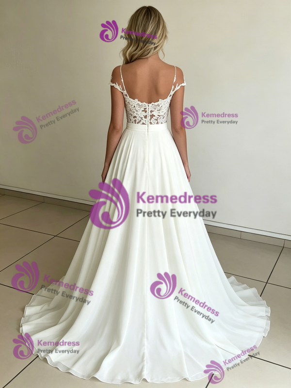 Beach White Chiffon Lace Wedding Dress