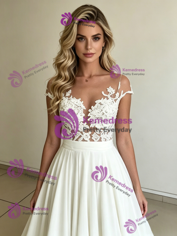 Beach White Chiffon Lace Wedding Dress