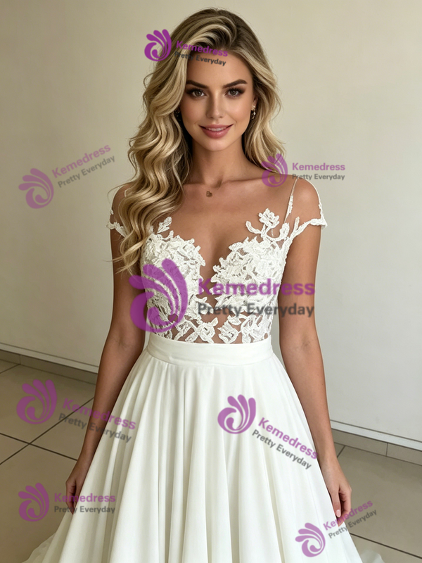Beach White Chiffon Lace Wedding Dress