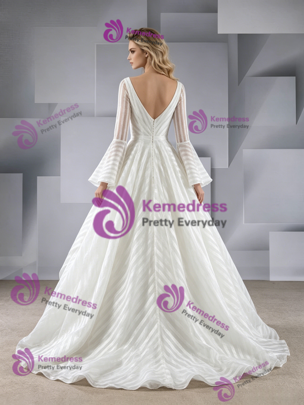 White Long Sleeve Square Neck Wedding Dress