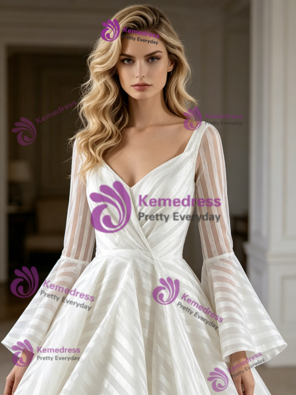 White Long Sleeve Square Neck Wedding Dress