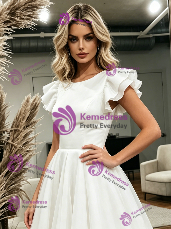 Simple White Scoop Neck Backless Wedding Dress