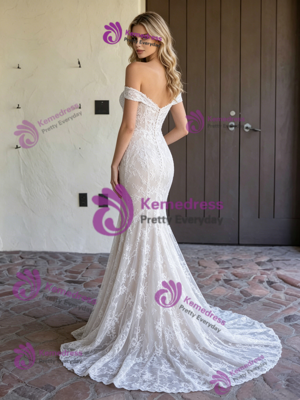 Sexy White Mermaid Lace Off The Shoulder Weding Dress
