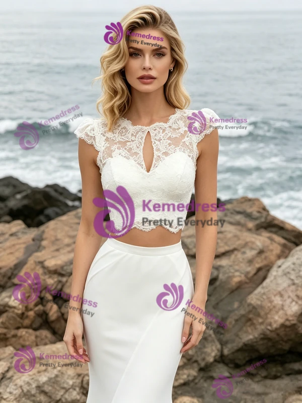 White Mermaid Two Piece Lace Wedding Dress