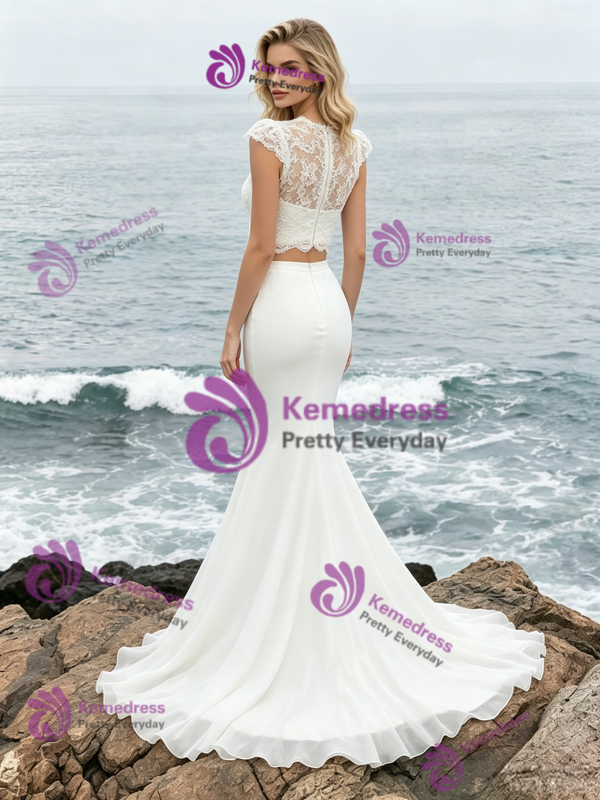 White Mermaid Two Piece Lace Wedding Dress