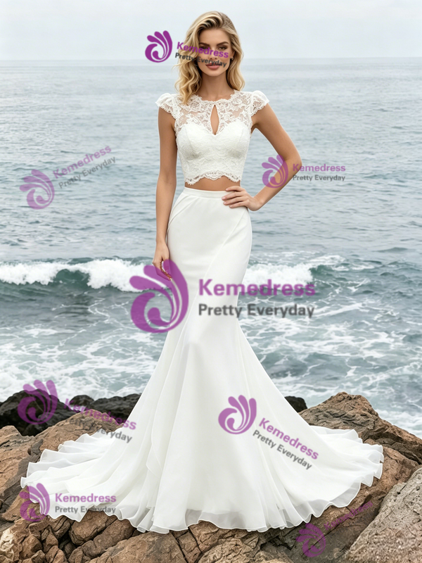 White Mermaid Two Piece Lace Wedding Dress