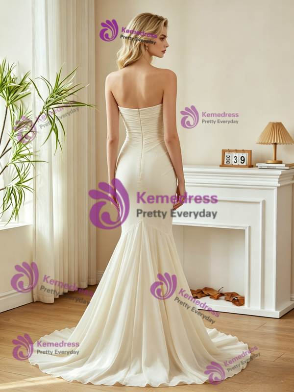 Ivory Strapless Pleats Wedding Dress