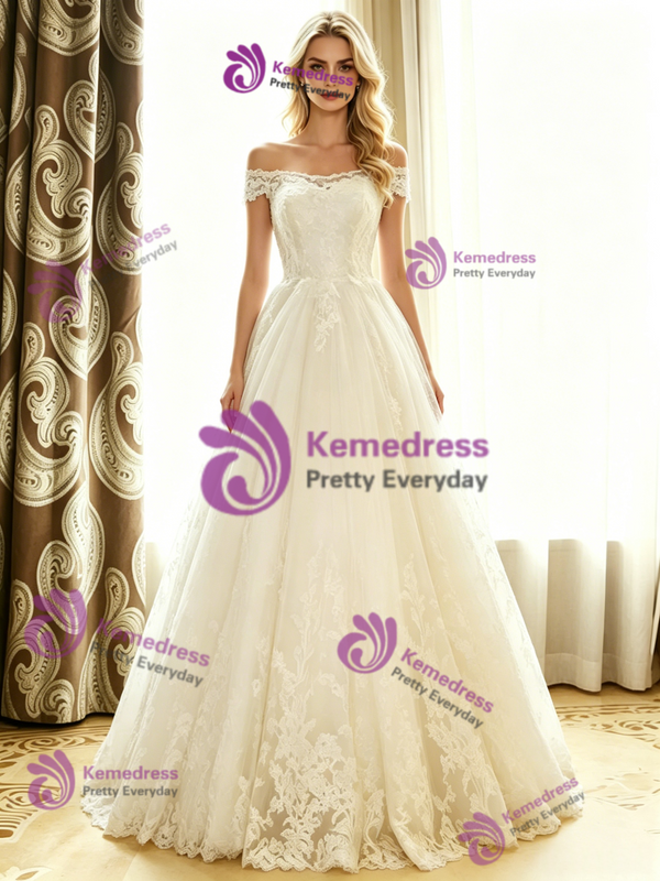 White Tulle Lace Off The Shoulder Wedding Dress