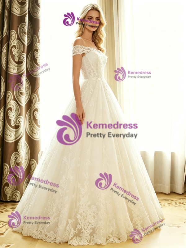 White Tulle Lace Off The Shoulder Wedding Dress