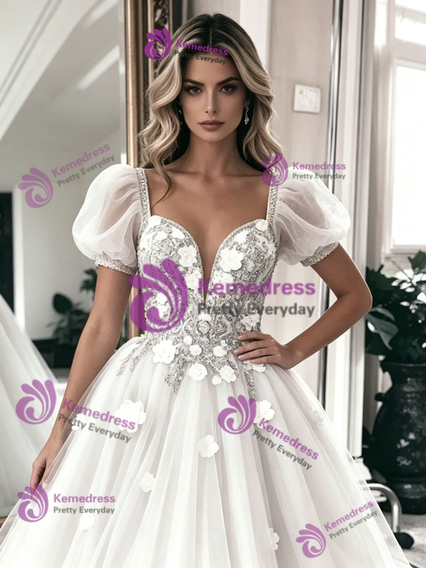 White Tulle Lace Spaghetti Straps Wedding Dress