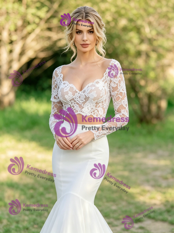 Sexy White Mermaid Lace Long Sleeve Wedding Dress