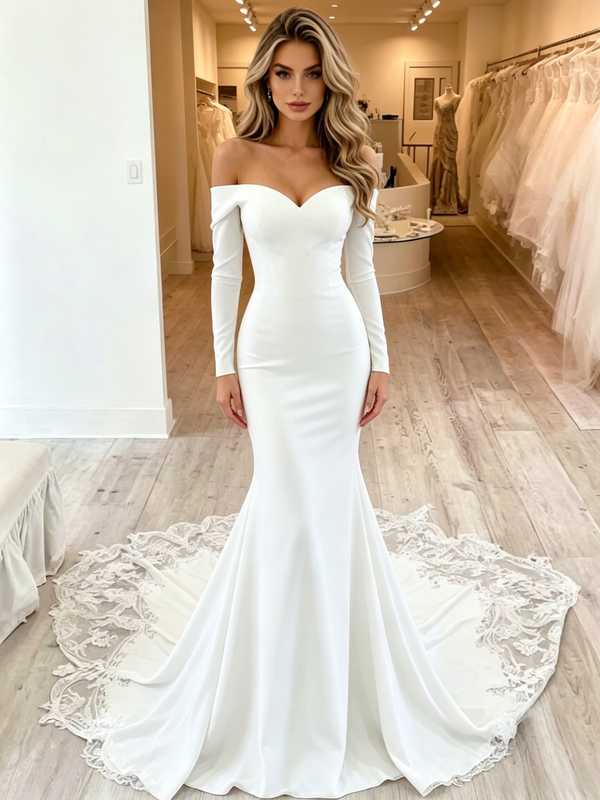 Sexy White Mermaid Long Sleeve Wedding Dress