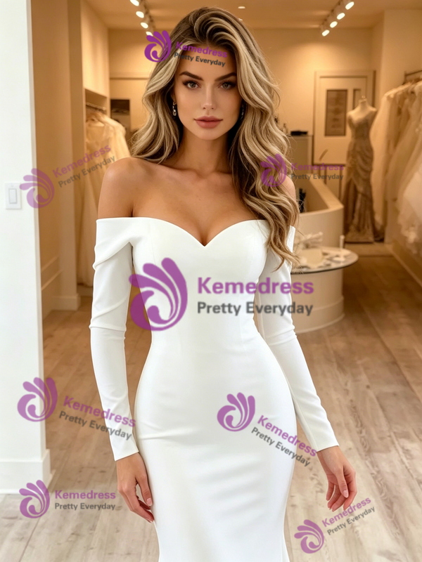 Sexy White Mermaid Long Sleeve Wedding Dress