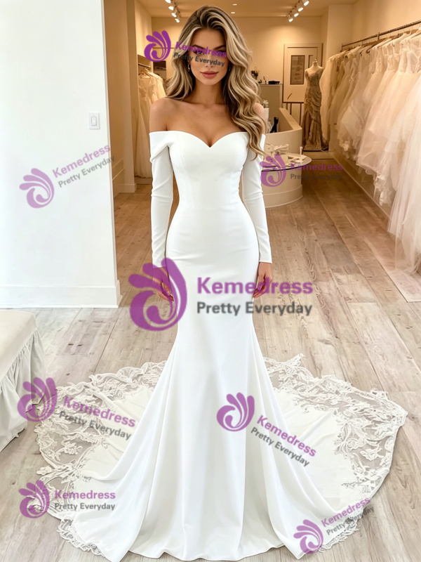 Sexy White Mermaid Long Sleeve Wedding Dress