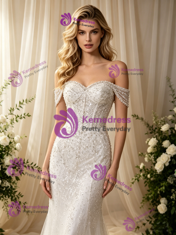 Sexy White Mermaid Sequins Beading Wedding Dress