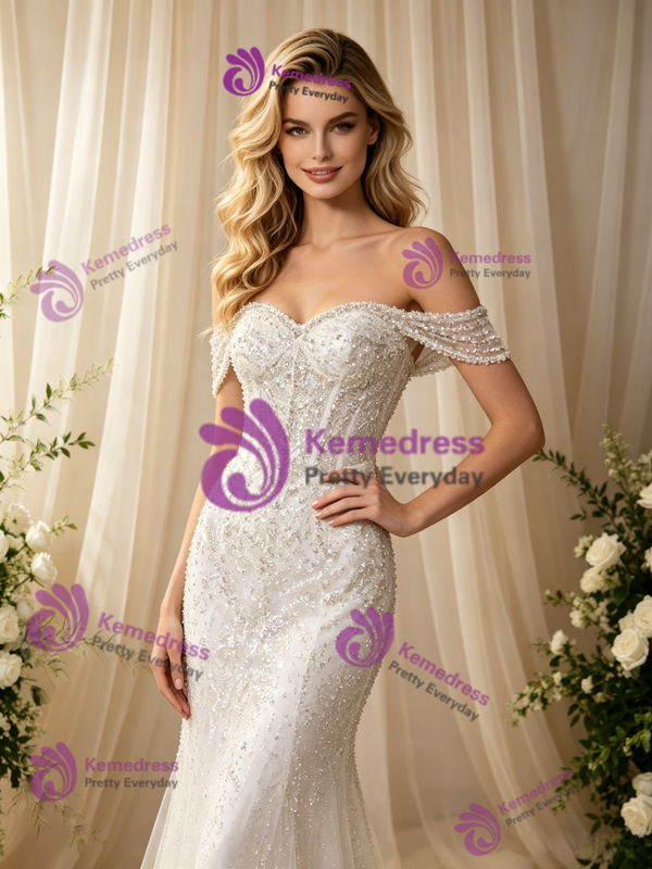 Sexy White Mermaid Sequins Beading Wedding Dress