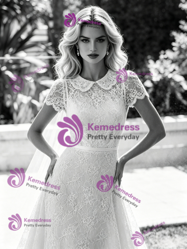 White Lace Cap Sleeve Wedding Dress
