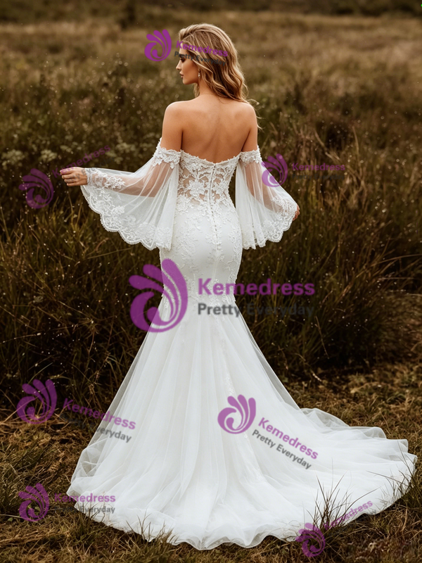 Sexy White Mermaid Tulle Appliques Wedding Dress