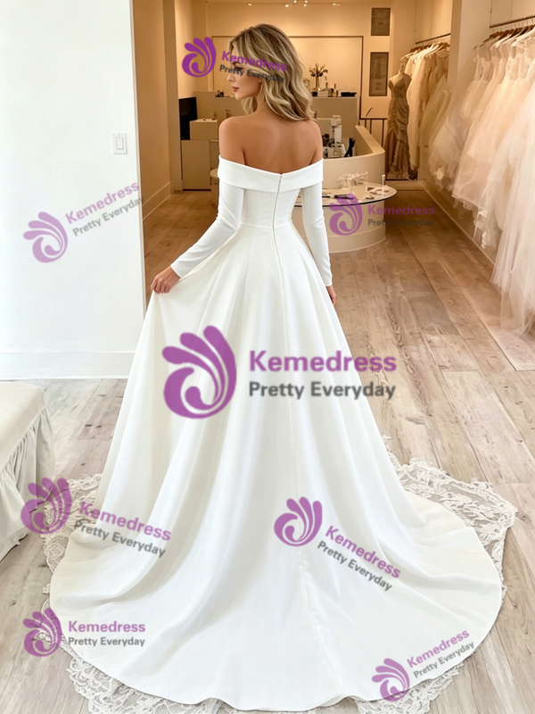 White Long Sleeve Off The Shoulder Wedding Dress