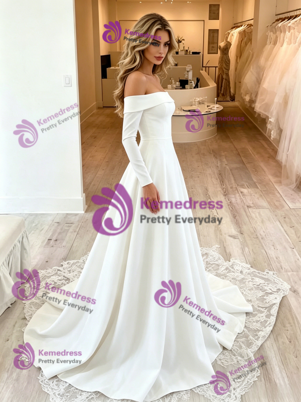White Long Sleeve Off The Shoulder Wedding Dress