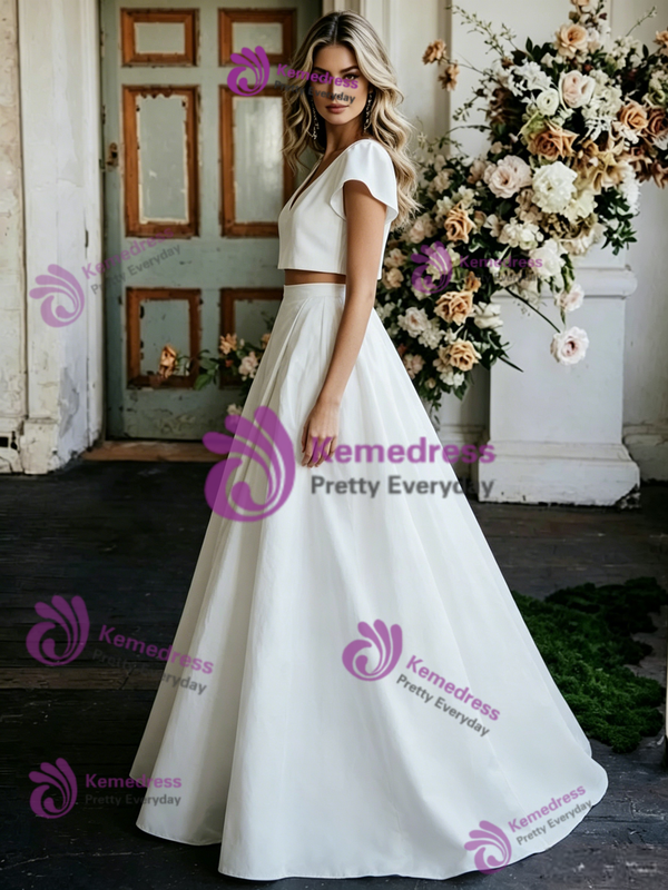 White Satin Two Piece Wedding Dress