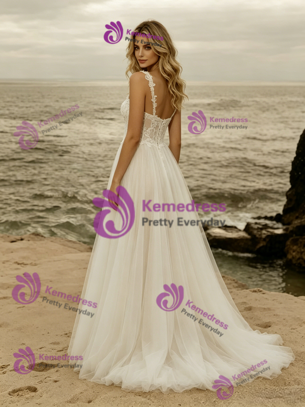 Tulle Lace Appliques Straps Wedding Dress