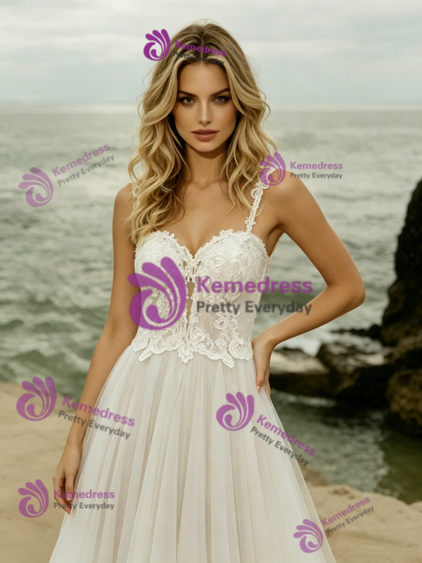 Tulle Lace Appliques Straps Wedding Dress