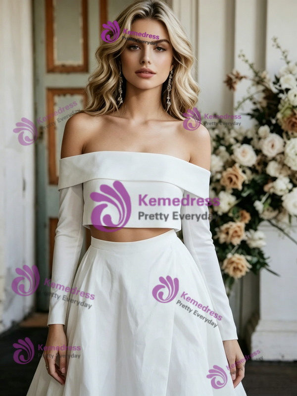 White Satin Two Piece Off The Shoulder Wedding Dress