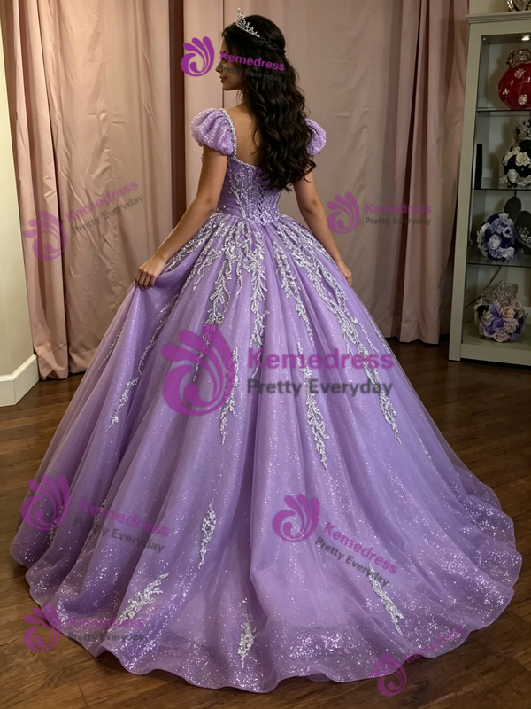 Purple Tulle Appliques Quinceanera Dress
