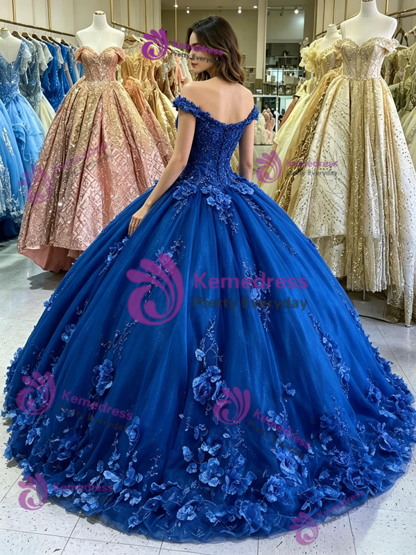 Blue Tulle Appliques Quinceanera Dress