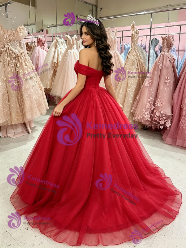 Red Tulle Off the Shoulder Quinceanera Dress