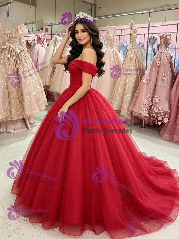 Red Tulle Off the Shoulder Quinceanera Dress