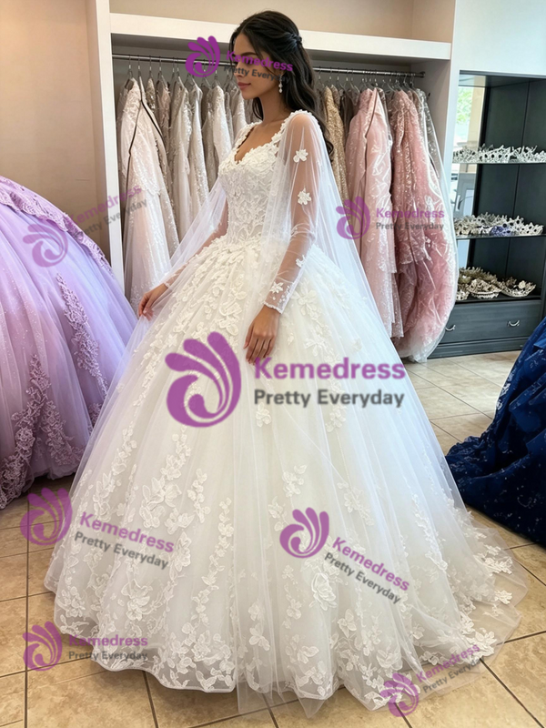 White Tulle Straps Appliques Quinceanera Dress