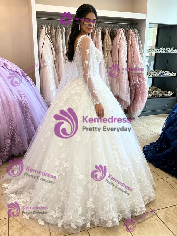 White Tulle Straps Appliques Quinceanera Dress