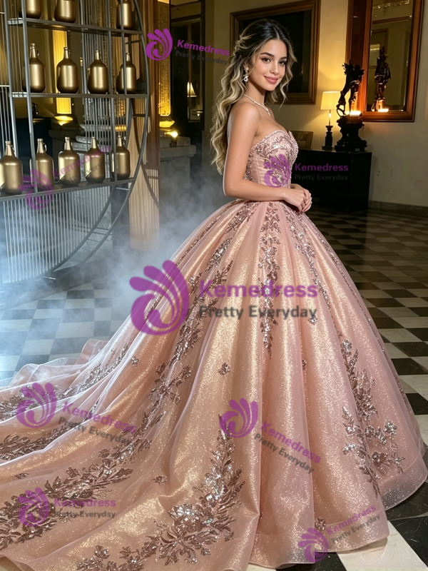 Ball Gown Tulle Strapless Quinceanera Dress