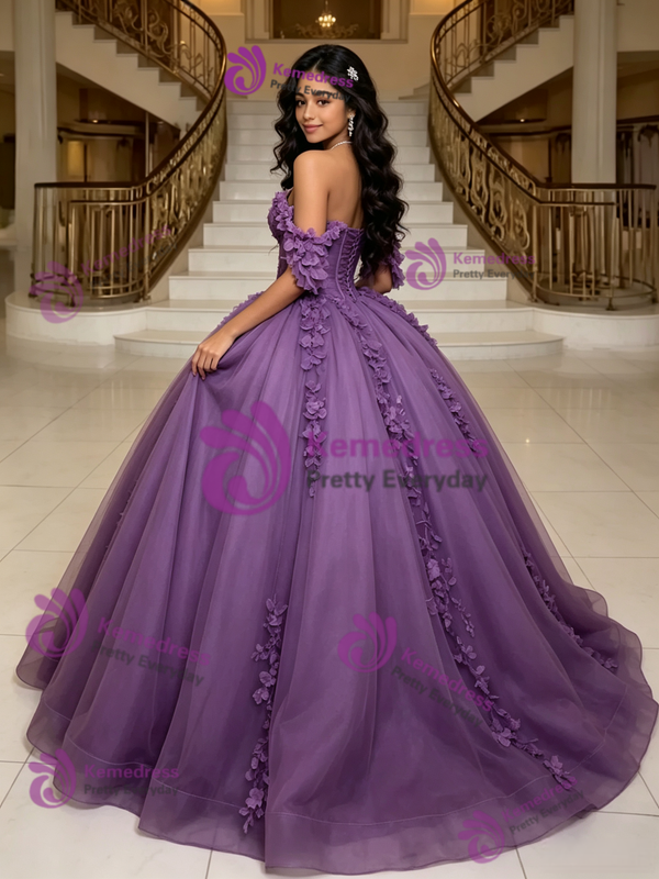 Purple Tulle Off the Shoulder Quinceanera Dress