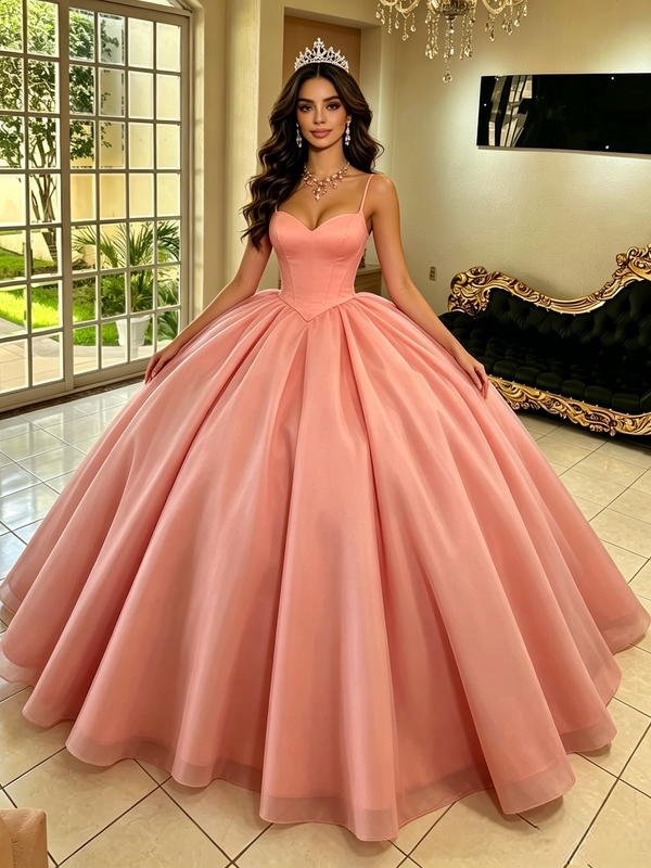 Orange Tulle Spaghetti Straps Quinceanera Dress