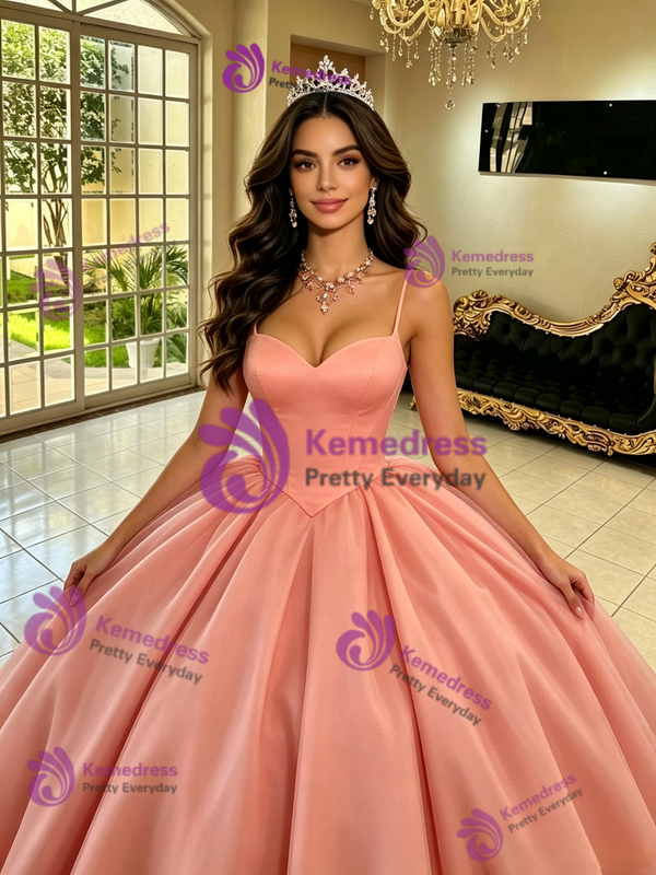 Orange Tulle Spaghetti Straps Quinceanera Dress