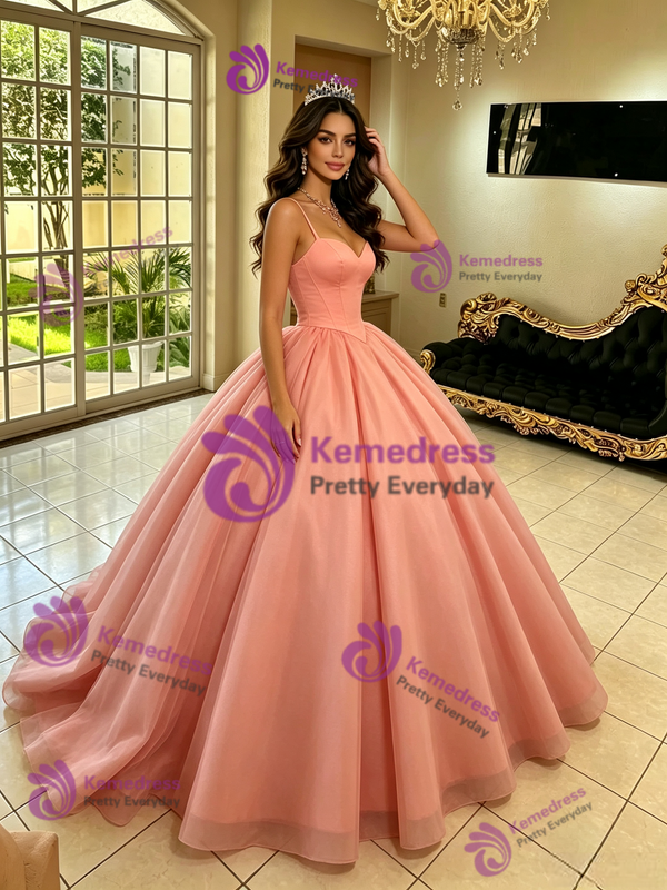 Orange Tulle Spaghetti Straps Quinceanera Dress