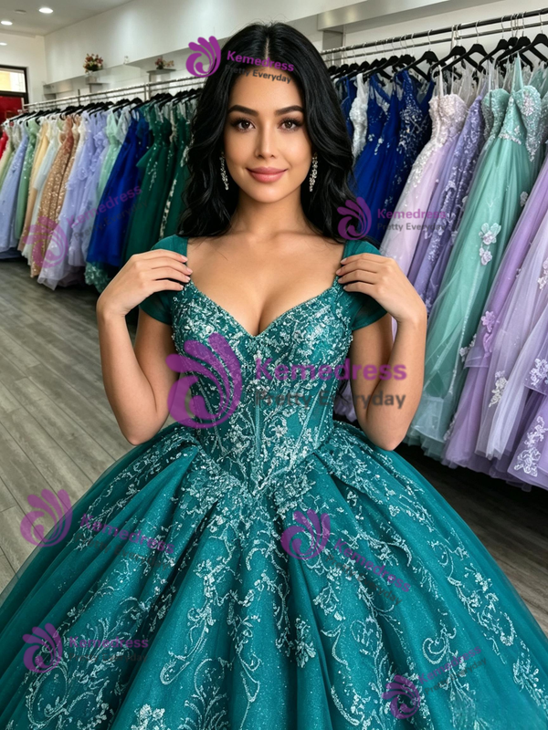 Blue Tulle Lace Appliques Quinceanera Dress