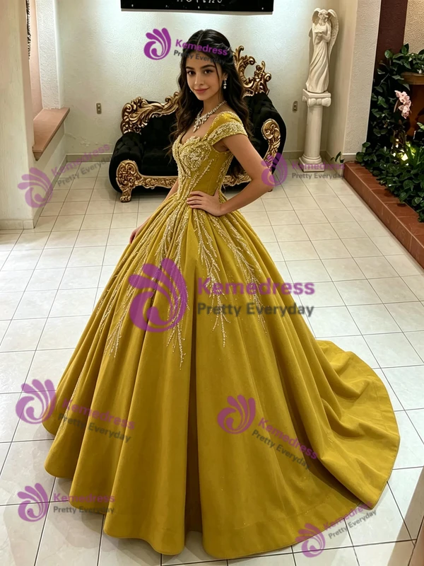 Ball Gown Square Neck Sequins Quinceanera Dress
