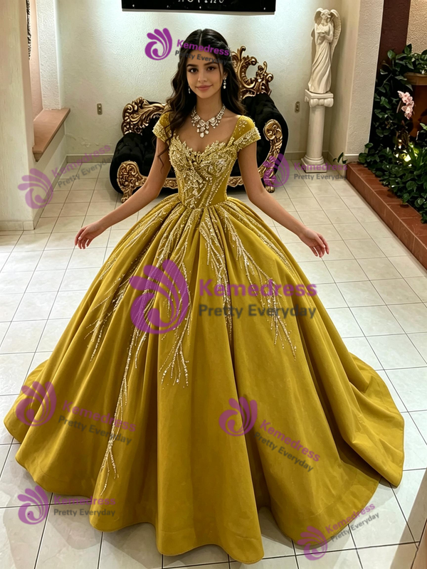 Ball Gown Square Neck Sequins Quinceanera Dress