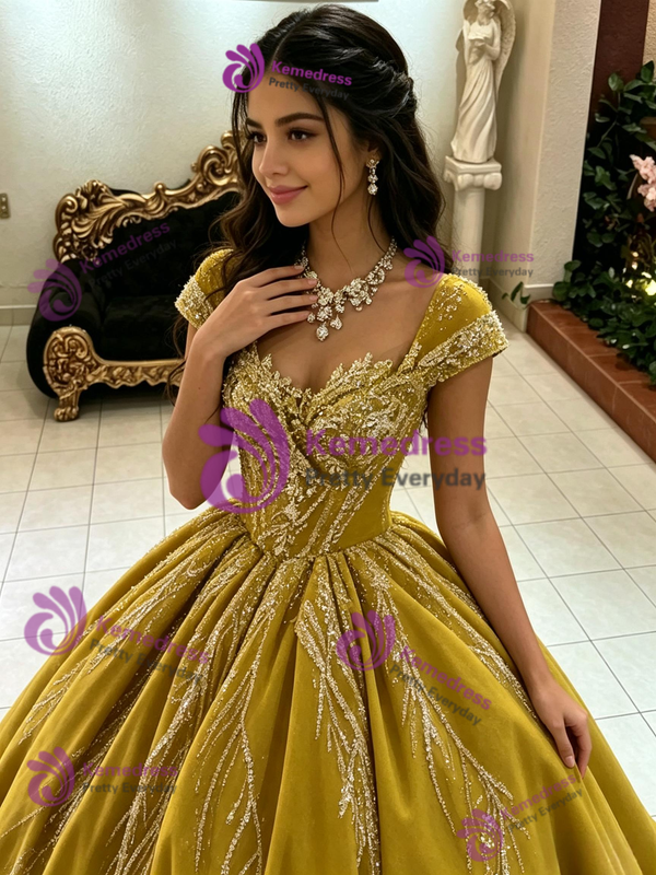 Ball Gown Square Neck Sequins Quinceanera Dress