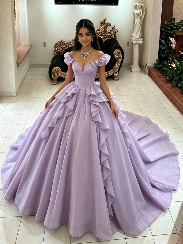 Purple Tulle Off the Shoulder Quinceanera Dress