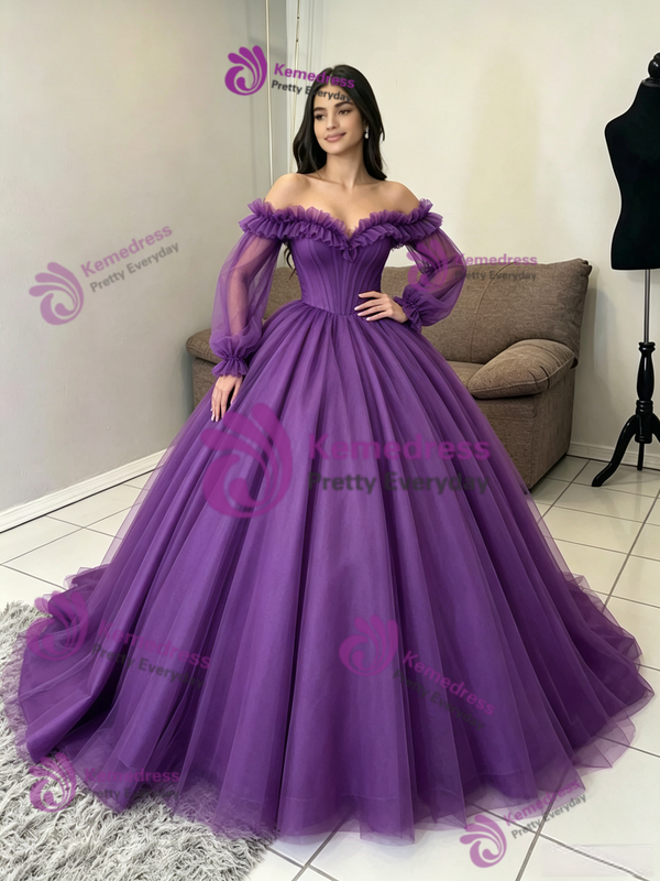 Purple Tulle Off the Shoulder Quinceanera Dress