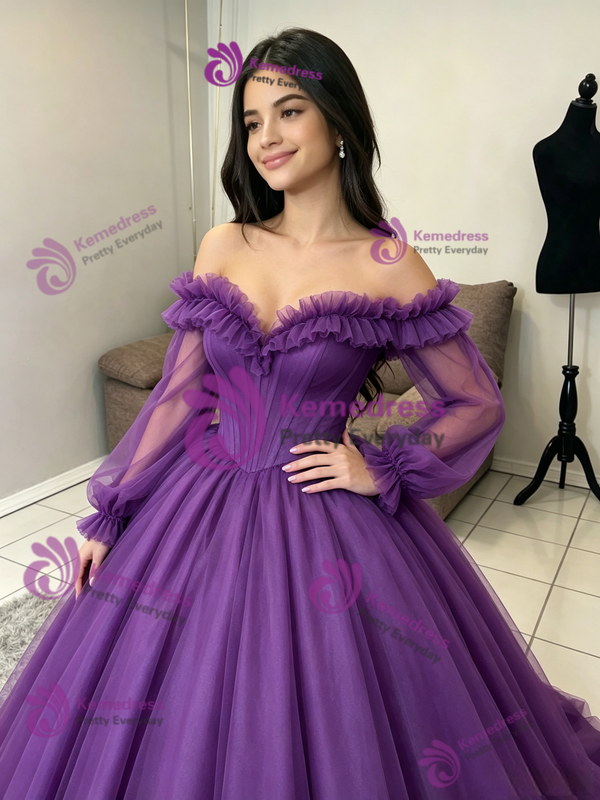 Purple Tulle Off the Shoulder Quinceanera Dress